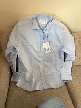 NY Collection Pale Blue Classic Point Collar Dress Shirt